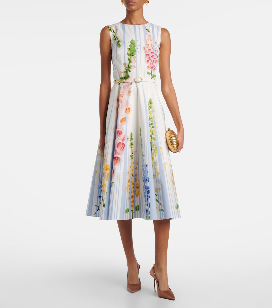 Floral trompe l’œil cotton-blend midi dress | Oscar de la Renta