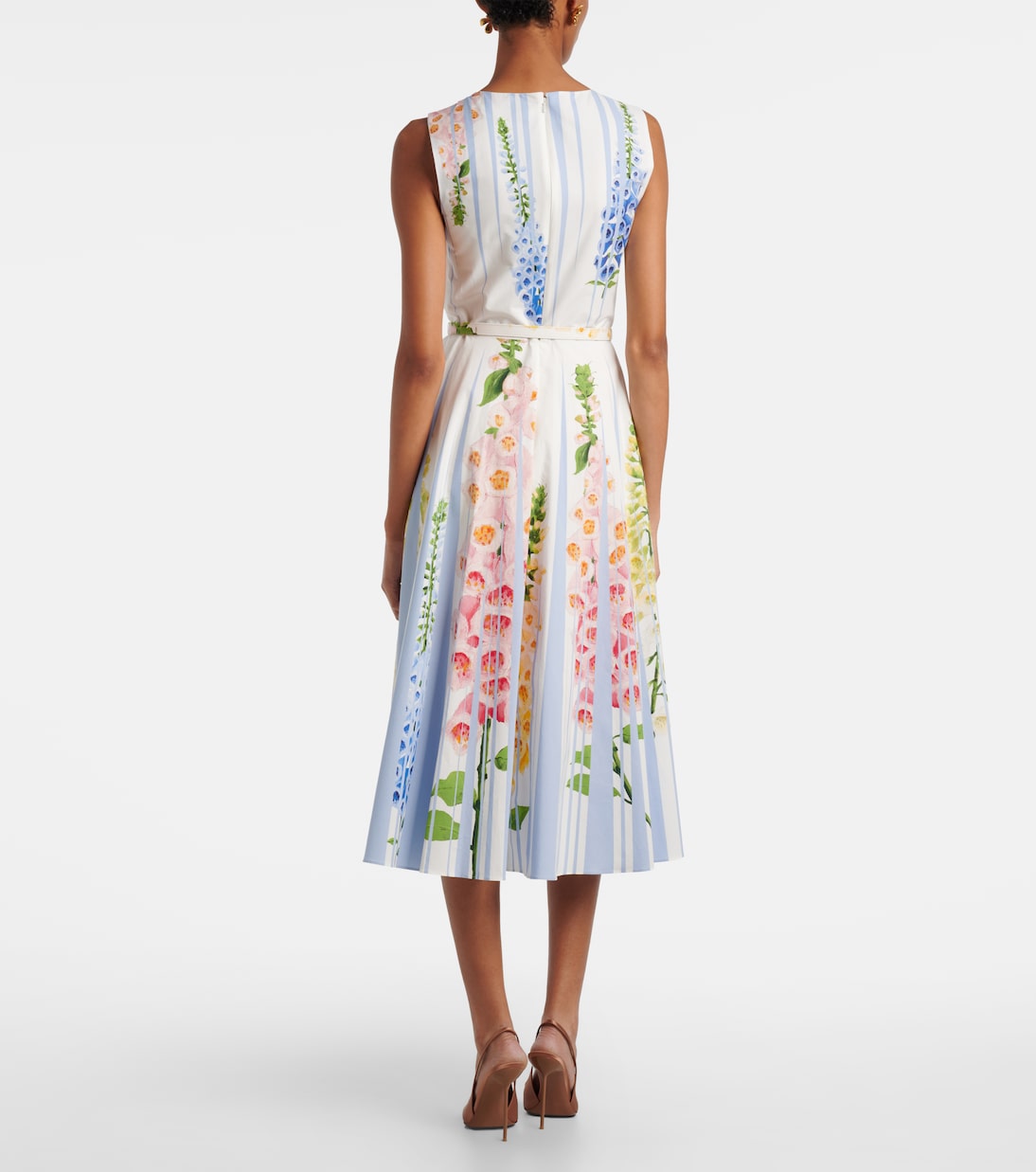 Floral trompe l’œil cotton-blend midi dress | Oscar de la Renta