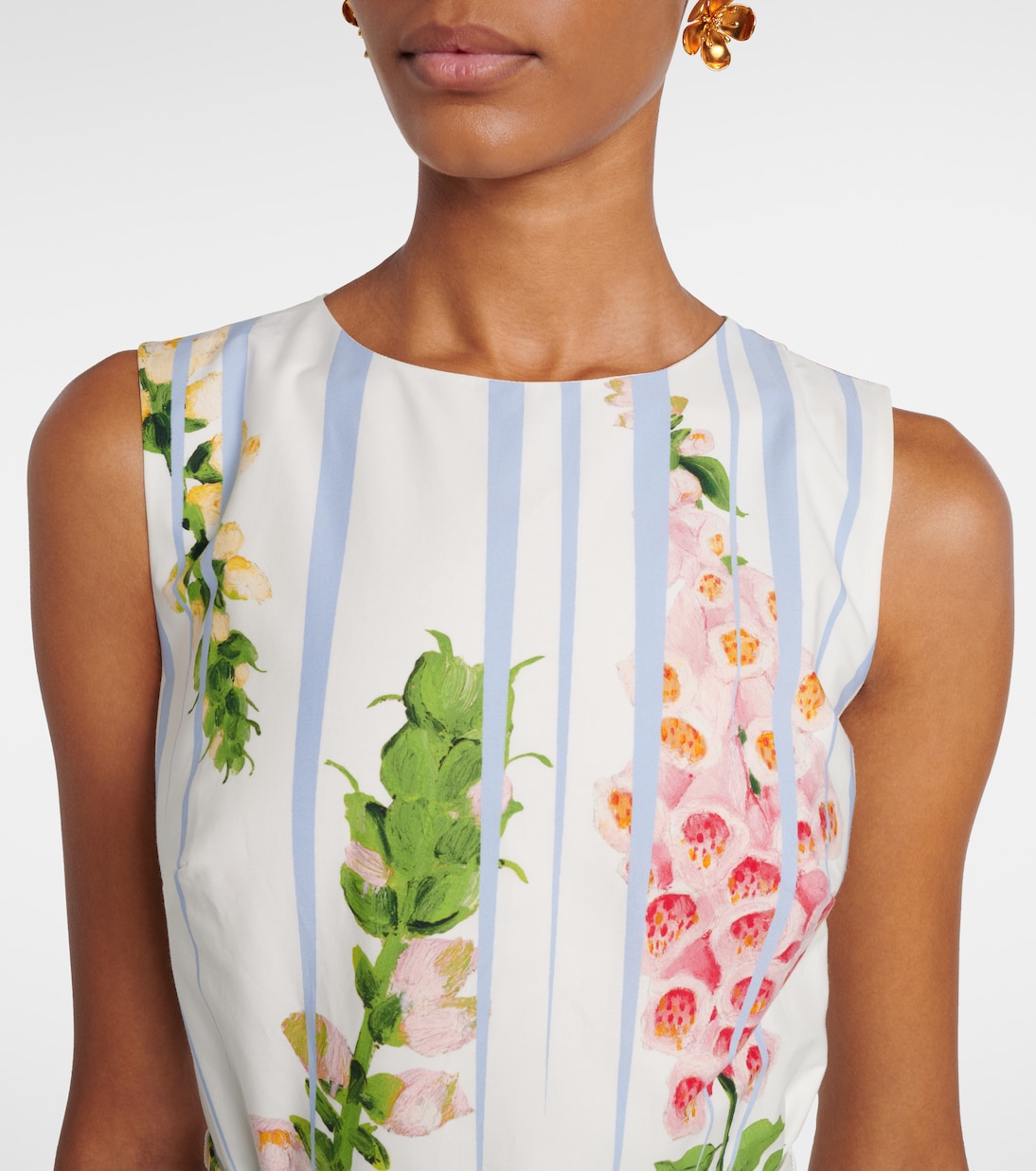 Floral trompe l’œil cotton-blend midi dress | Oscar de la Renta