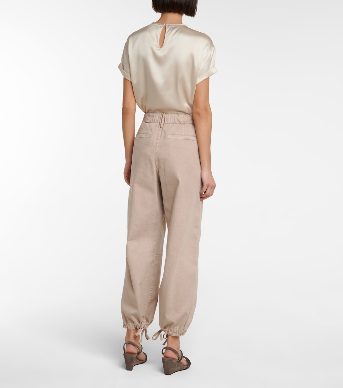 Pantalon ample à taille haute en coton mélangé | Brunello Cucinelli
