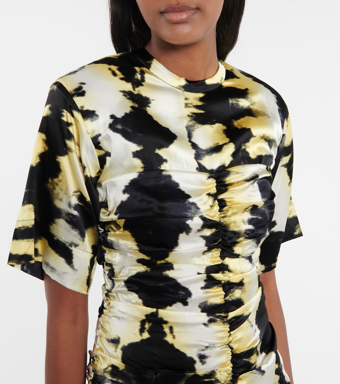 Tie-dye ruched stretch-silk minidress | Ganni