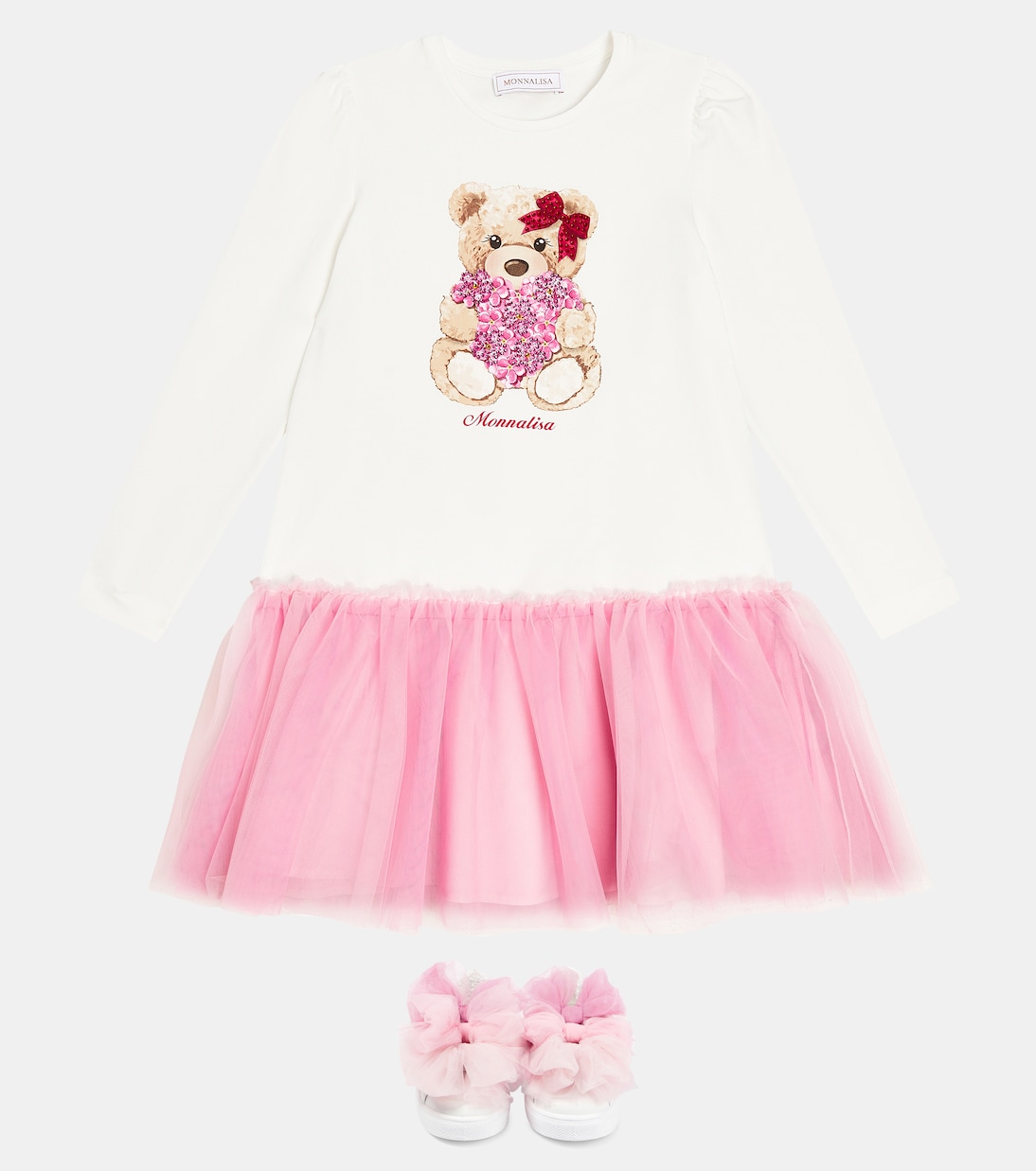 Abito in cotone con stampa e tulle | Monnalisa