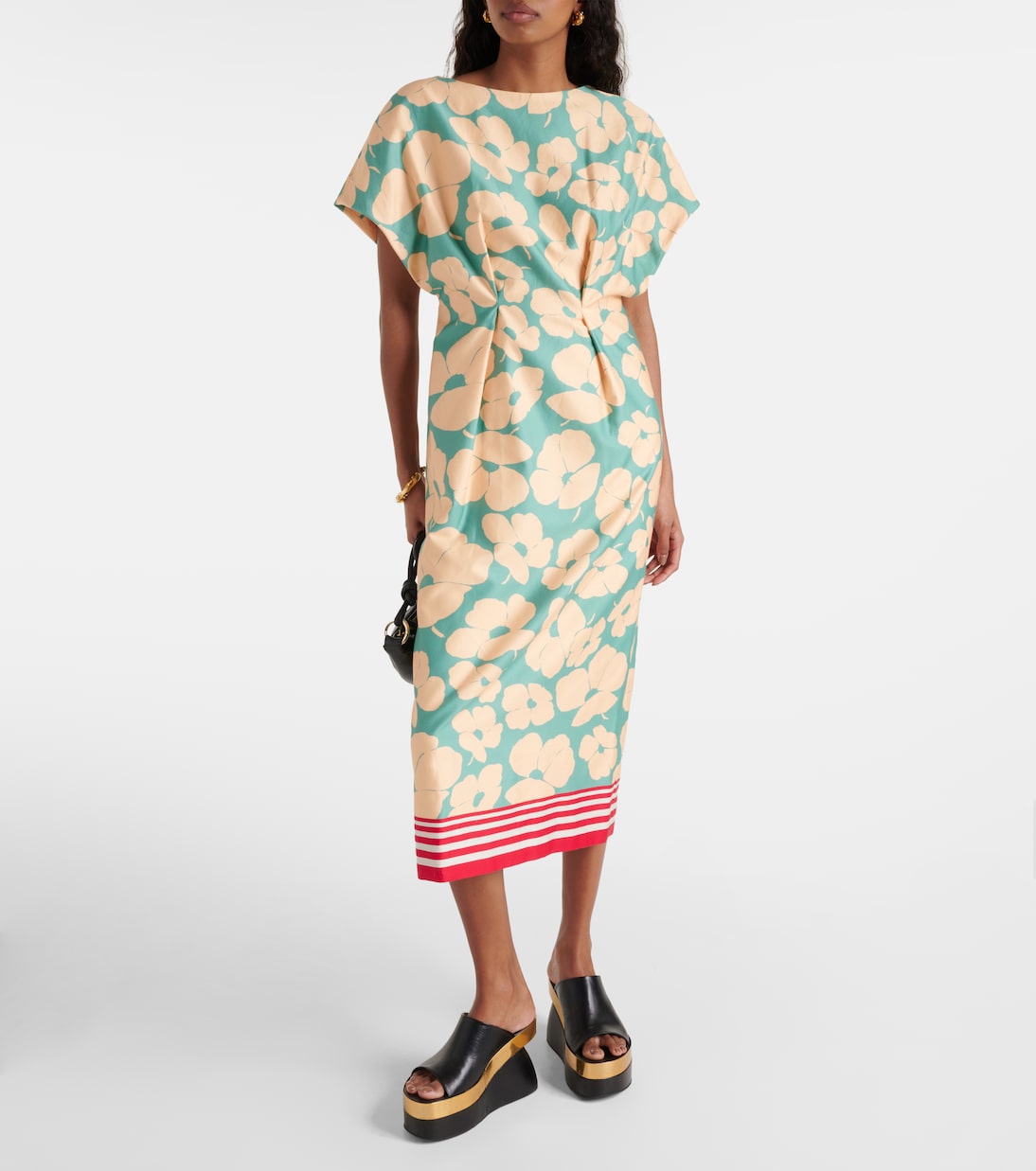 Vestido midi de satén floral | Dries Van Noten