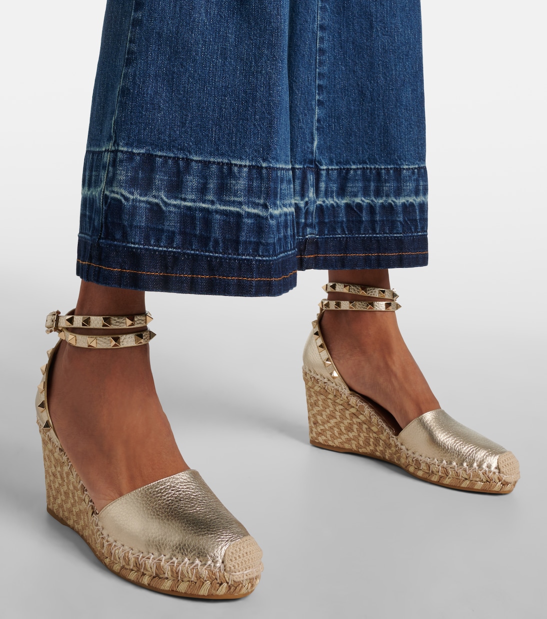 Rockstud metallic leather espadrille wedges | Valentino Garavani