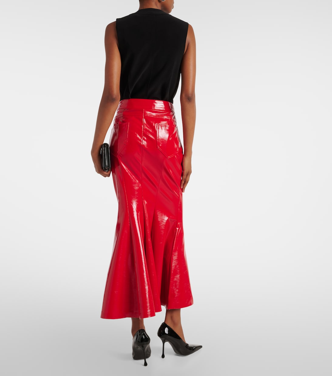 Red leather flowy skirt new arrivals