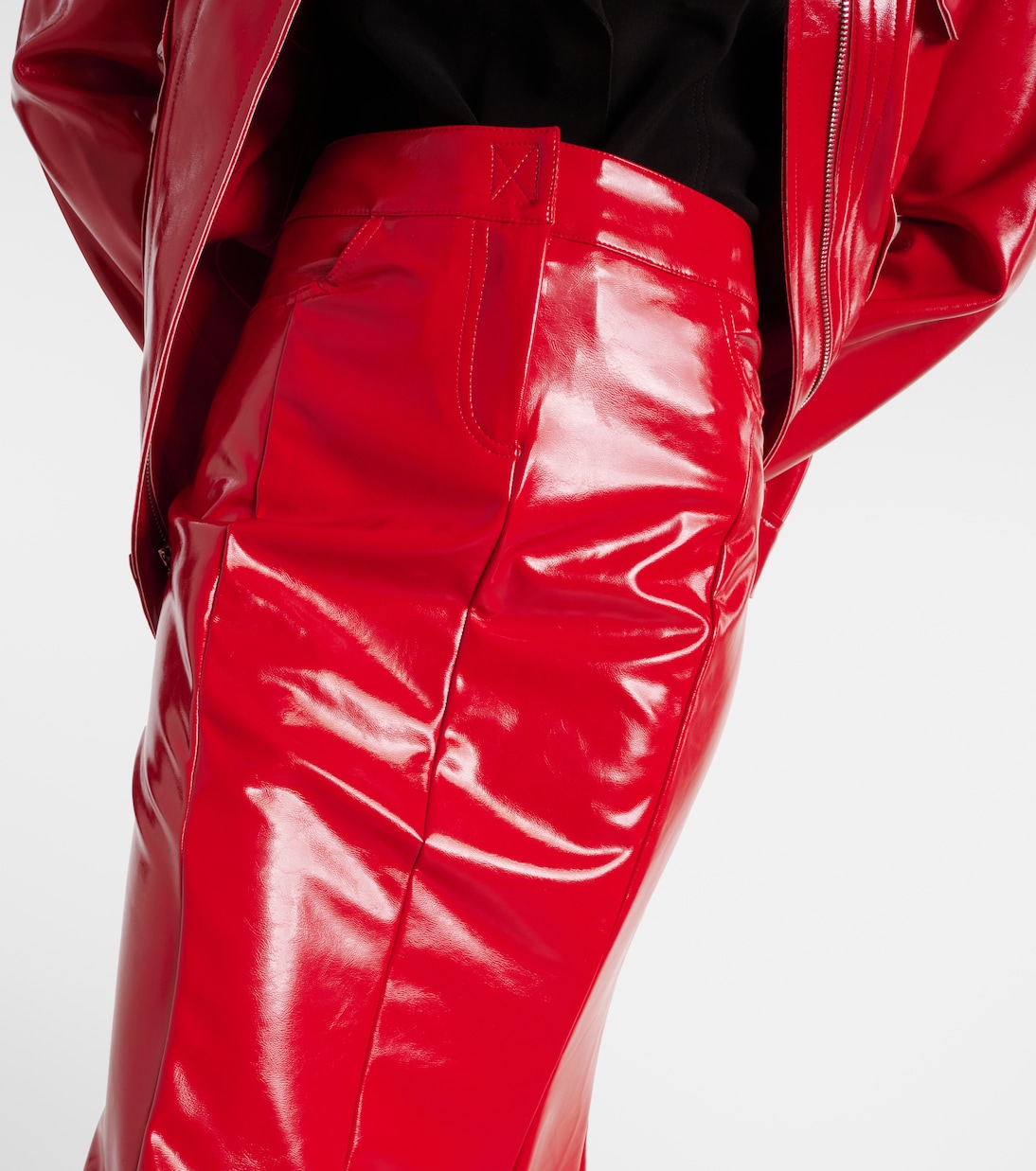 Jean faux leather maxi skirt in red Norma Kamali Mytheresa