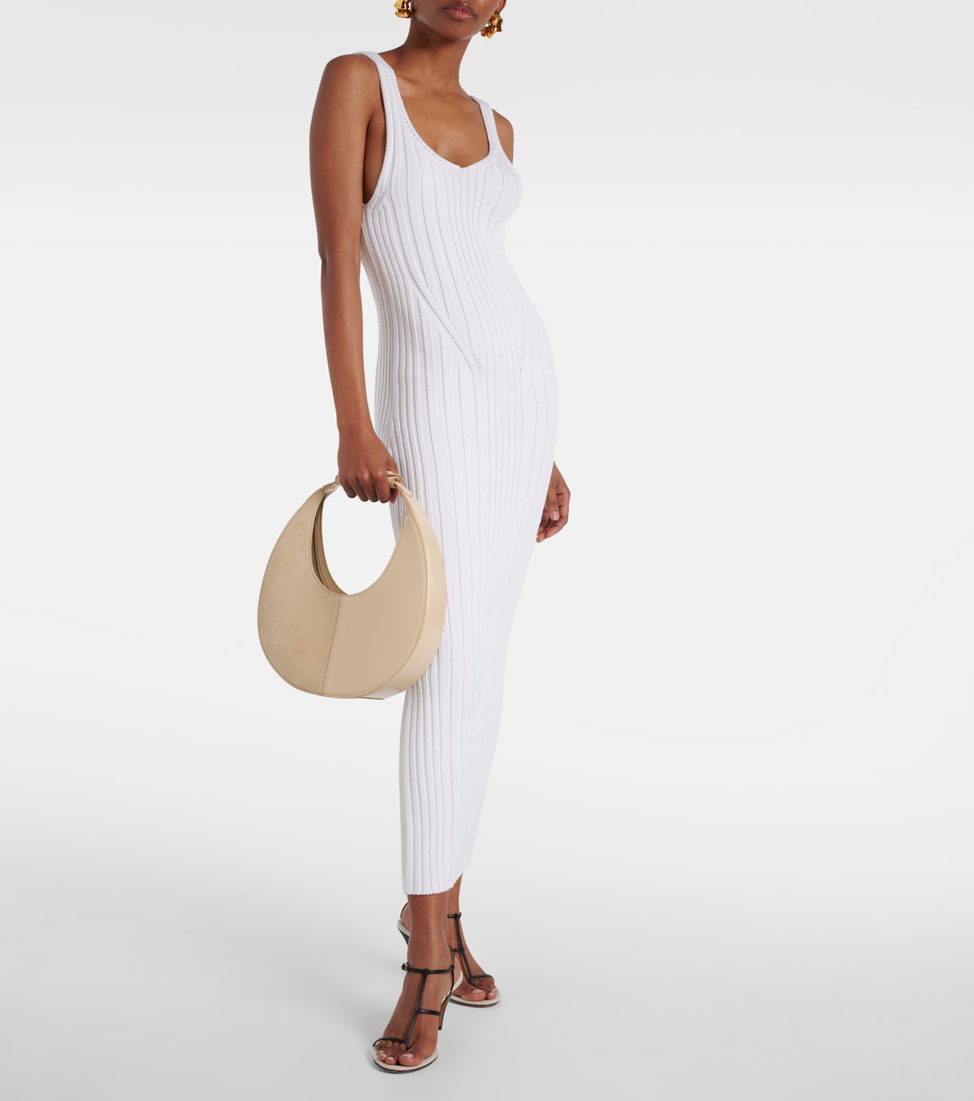 Moon Split leather and suede tote bag | Staud