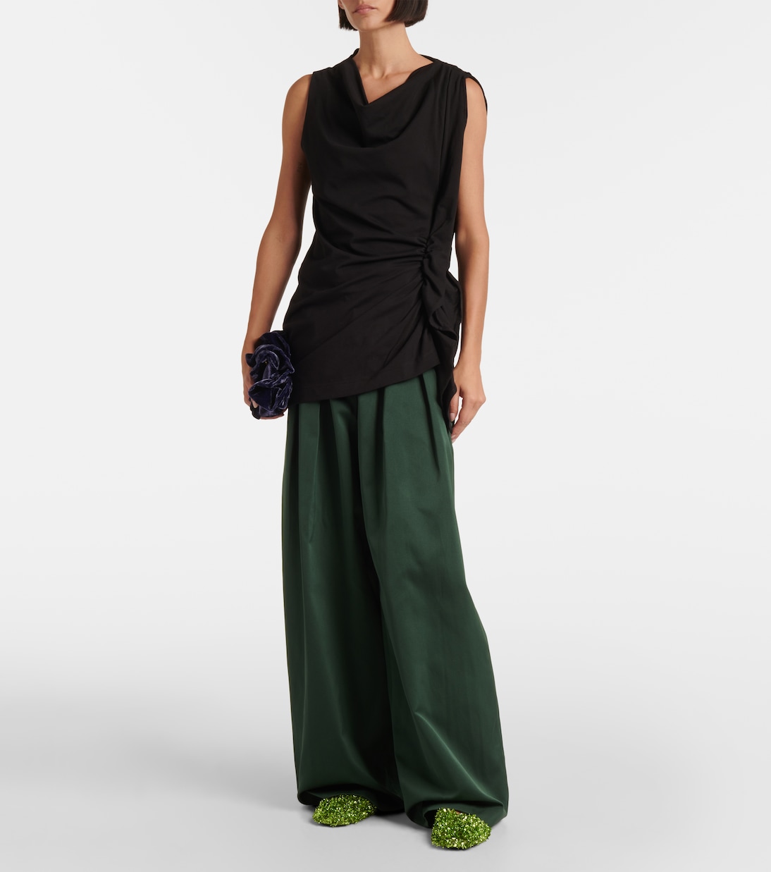 Top in jersey di cotone drappeggiato | Dries Van Noten