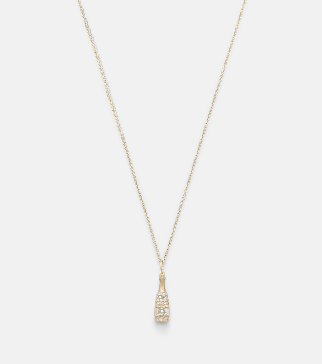 Collana con pendente a forma di bottiglia di champagne SYDNEY EVAN in oro 14kt e diamanti, perfetta per giovani alla moda.