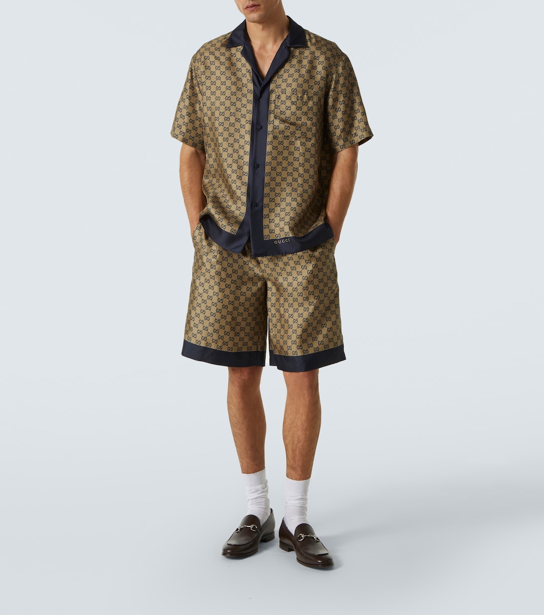 Camicia GG in seta con stampa | Gucci
