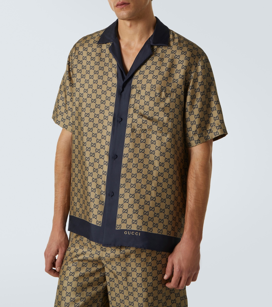Camicia GG in seta con stampa | Gucci