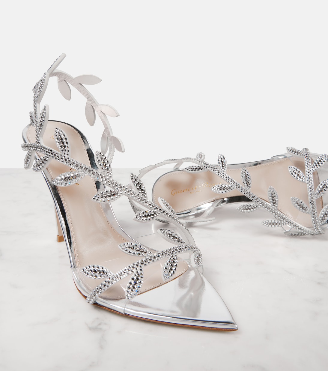 Pumps Flavia 105 in pelle metallizzata con cristalli | Gianvito Rossi
