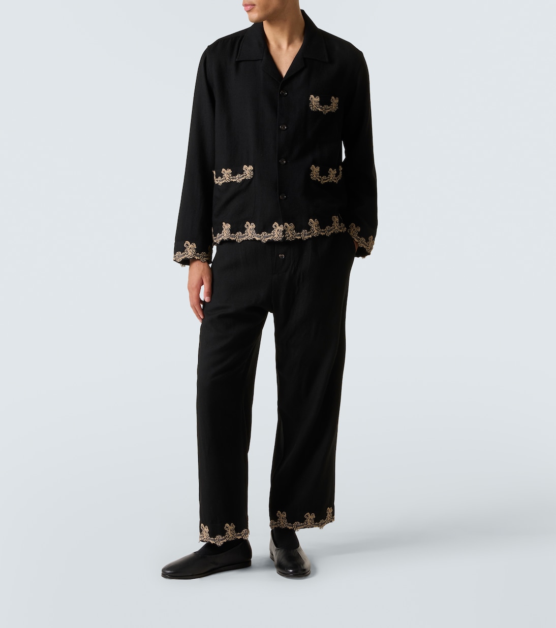 Laurelist wool flannel wide-leg pants | Bode