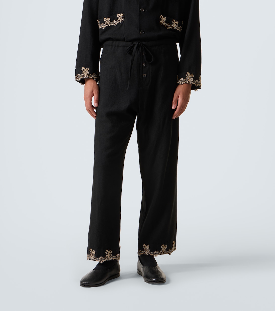 Laurelist wool flannel wide-leg pants | Bode