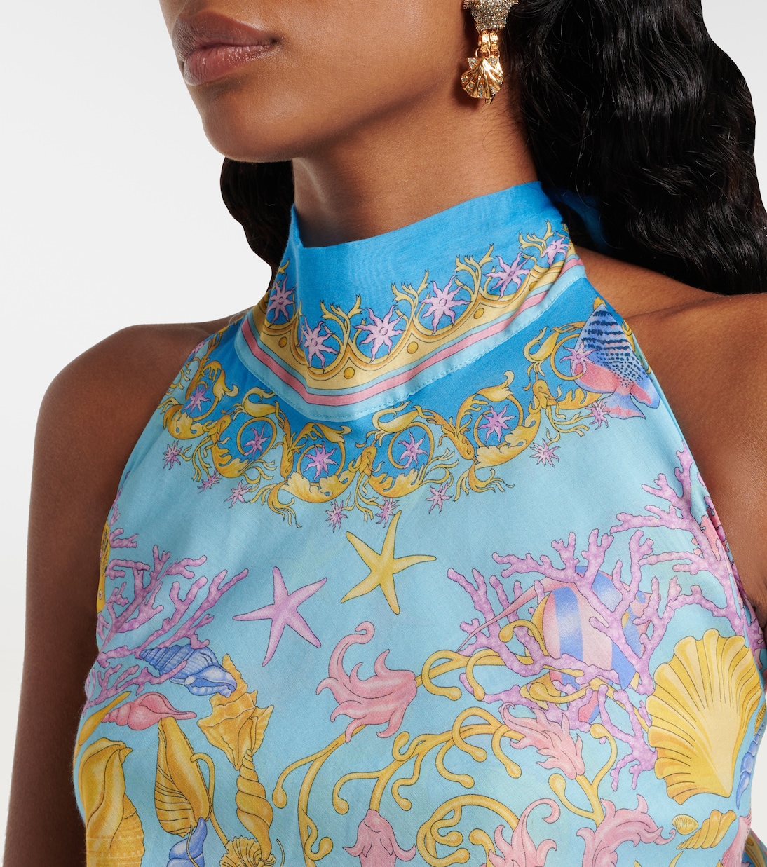 Top in cotone e seta con stampa | Versace