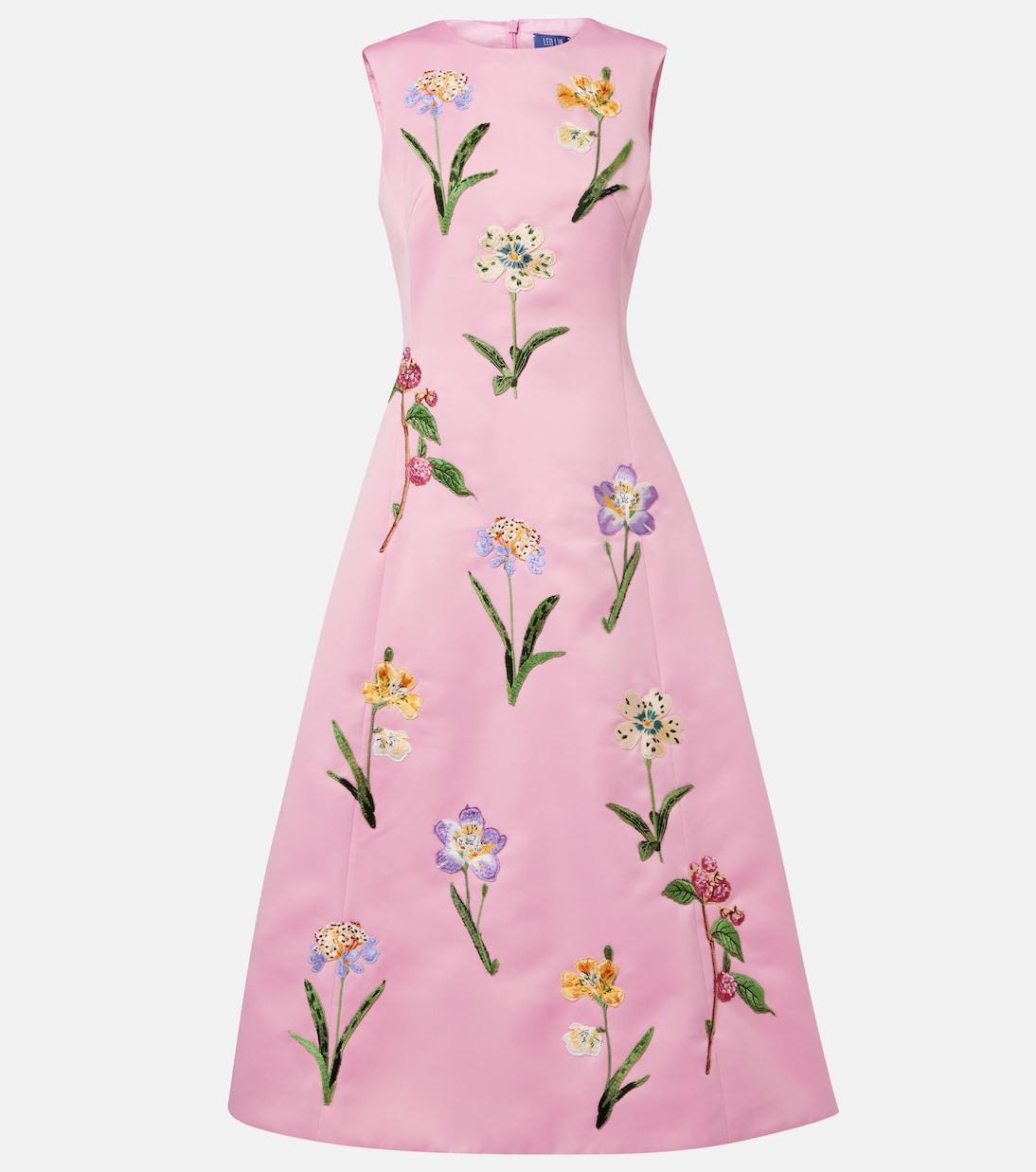 Robe midi à fleurs brodée en satin | Leo Lin