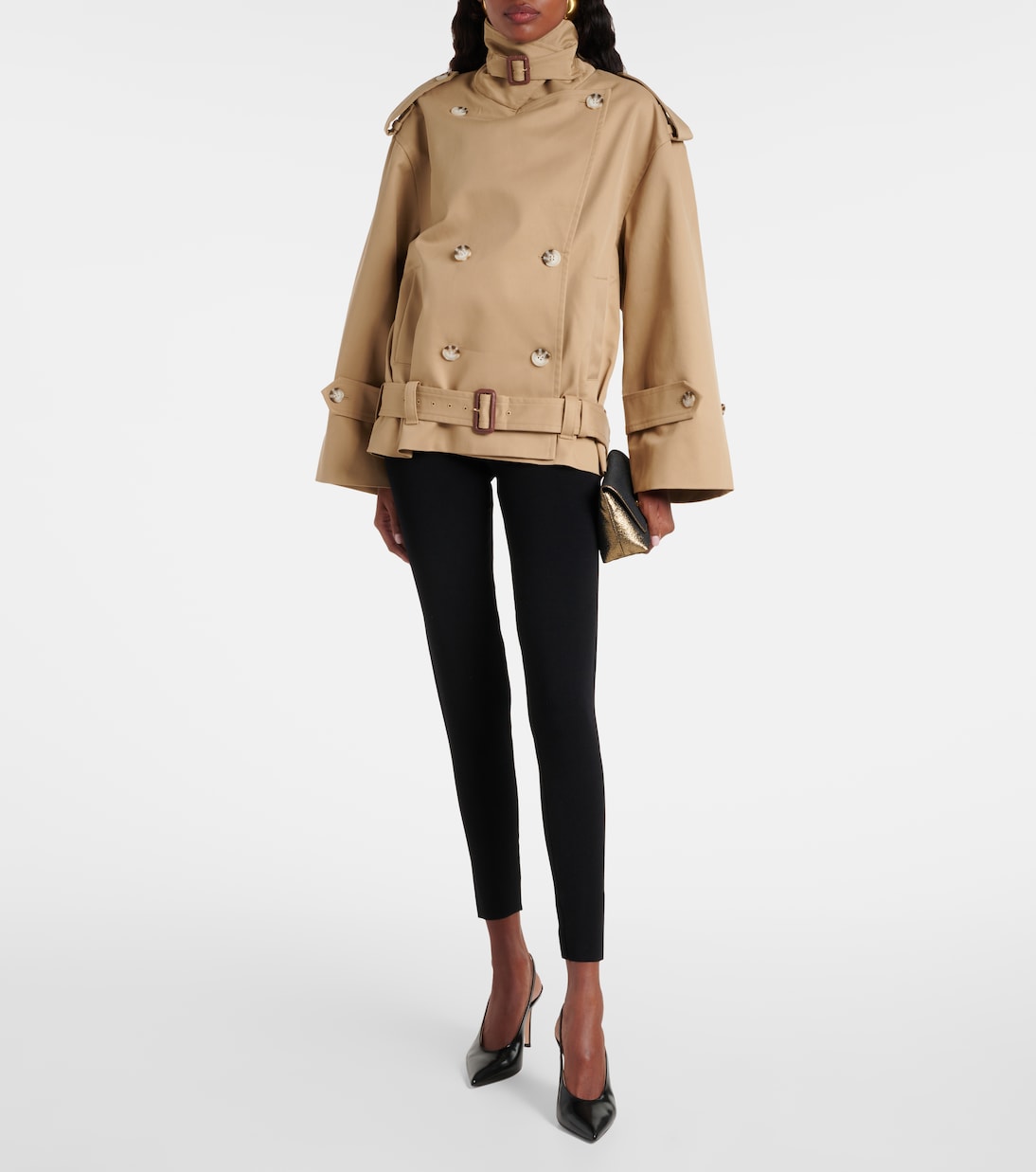 Cropped gabardine trench coat | Self-Portrait