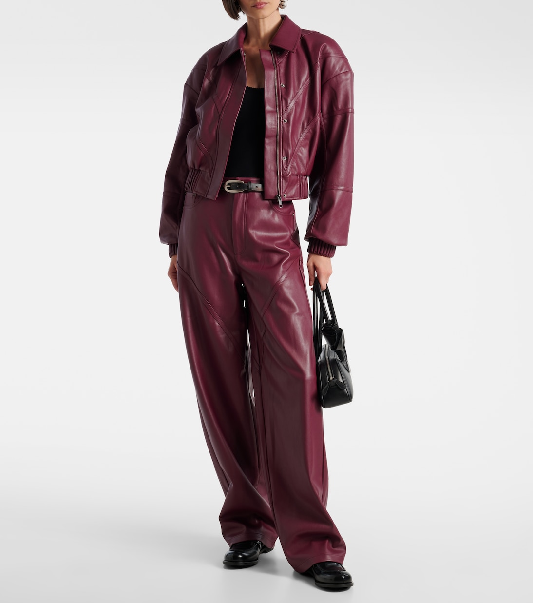 Cropped faux leather bomber jacket | Rotate