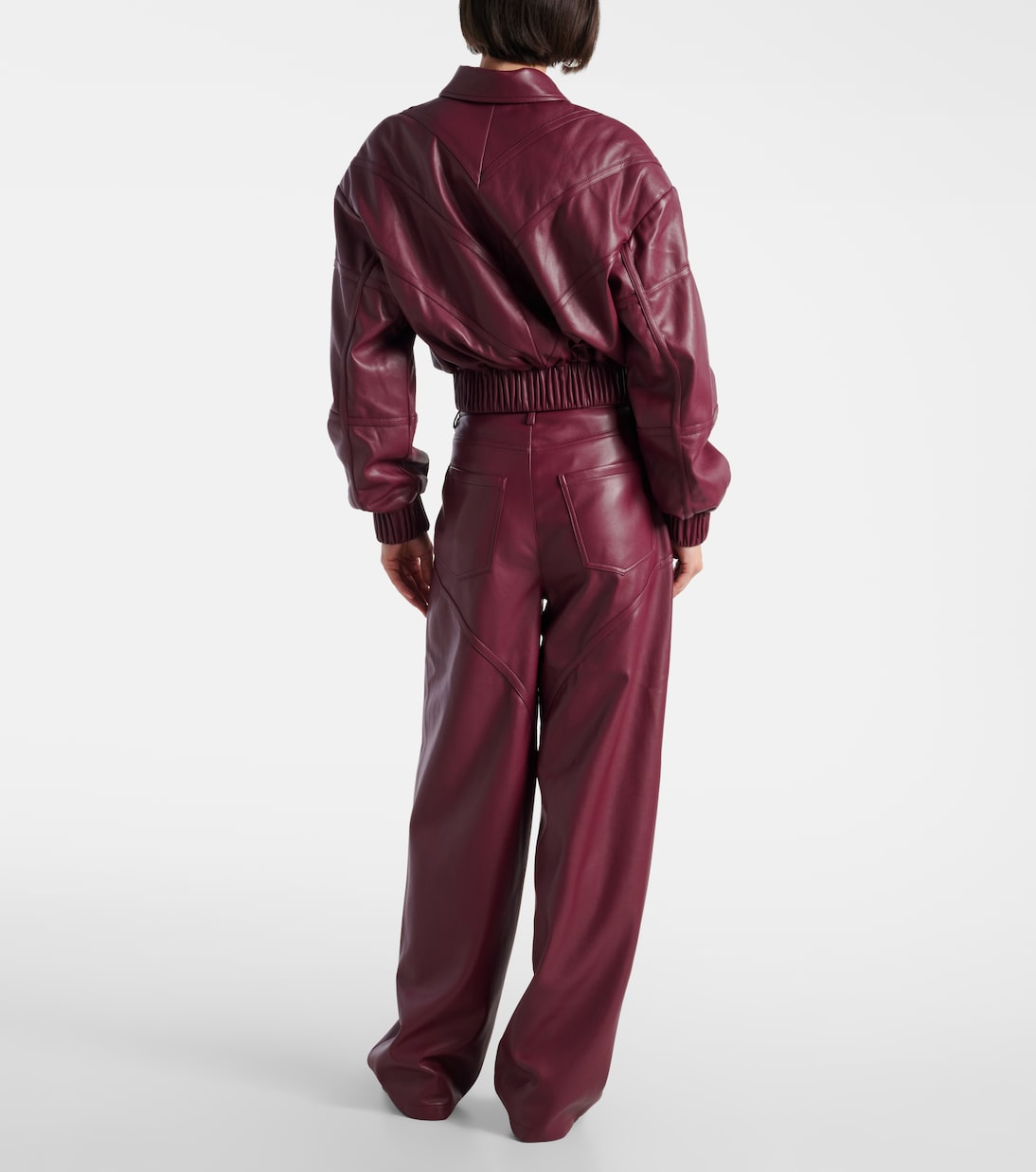 Cropped faux leather bomber jacket | Rotate
