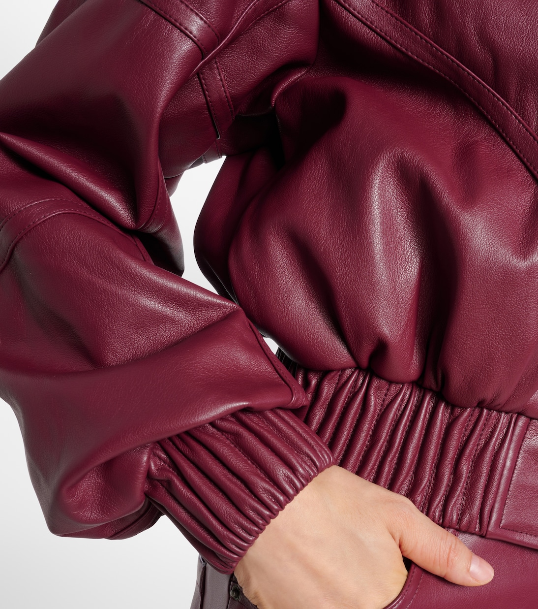 Cropped faux leather bomber jacket | Rotate