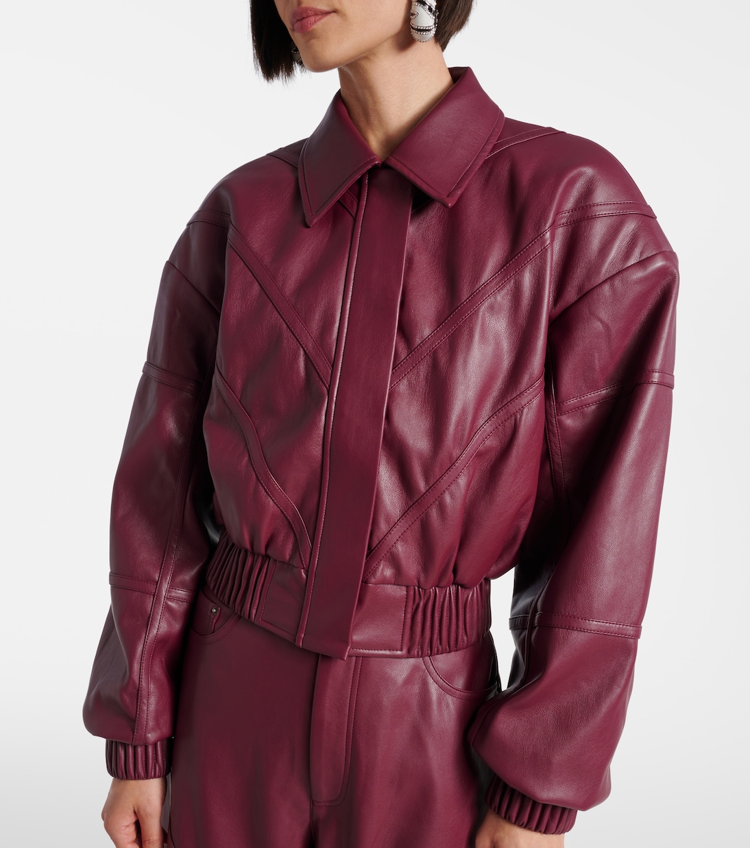 Cropped faux leather bomber jacket | Rotate