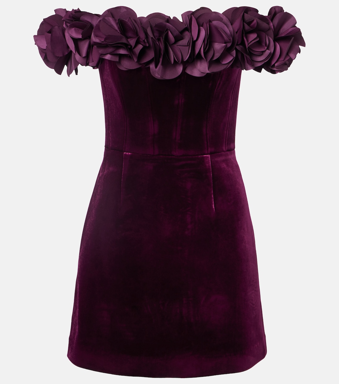 Vestido corto de terciopelo con aplique floral | Rebecca Vallance
