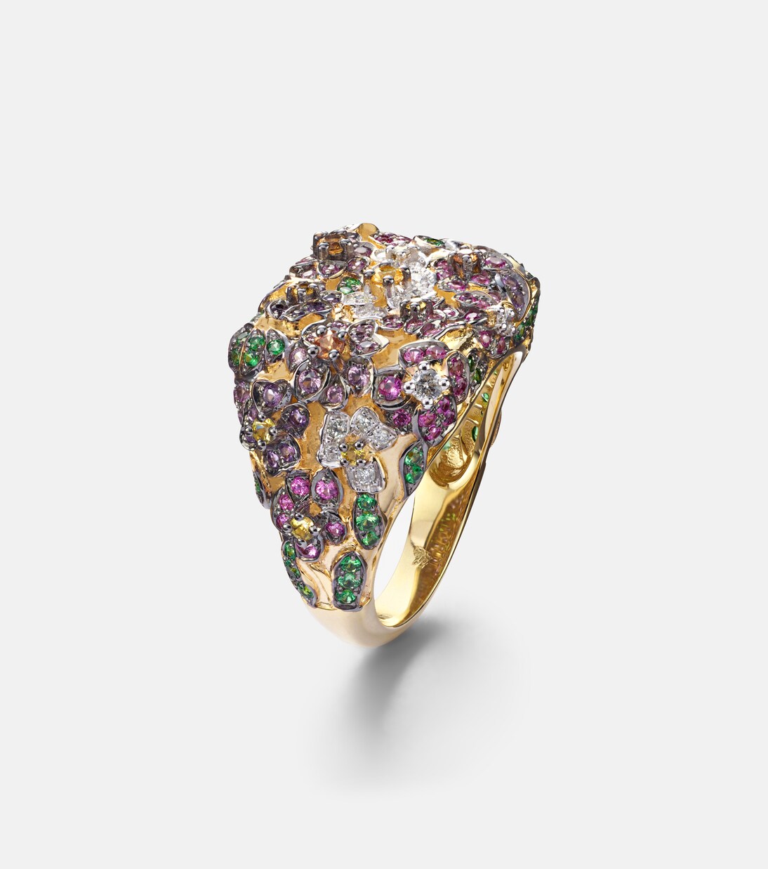 Ring Jolie Fleur aus 9kt Gelbgold mit Edelsteinen | Yvonne Léon