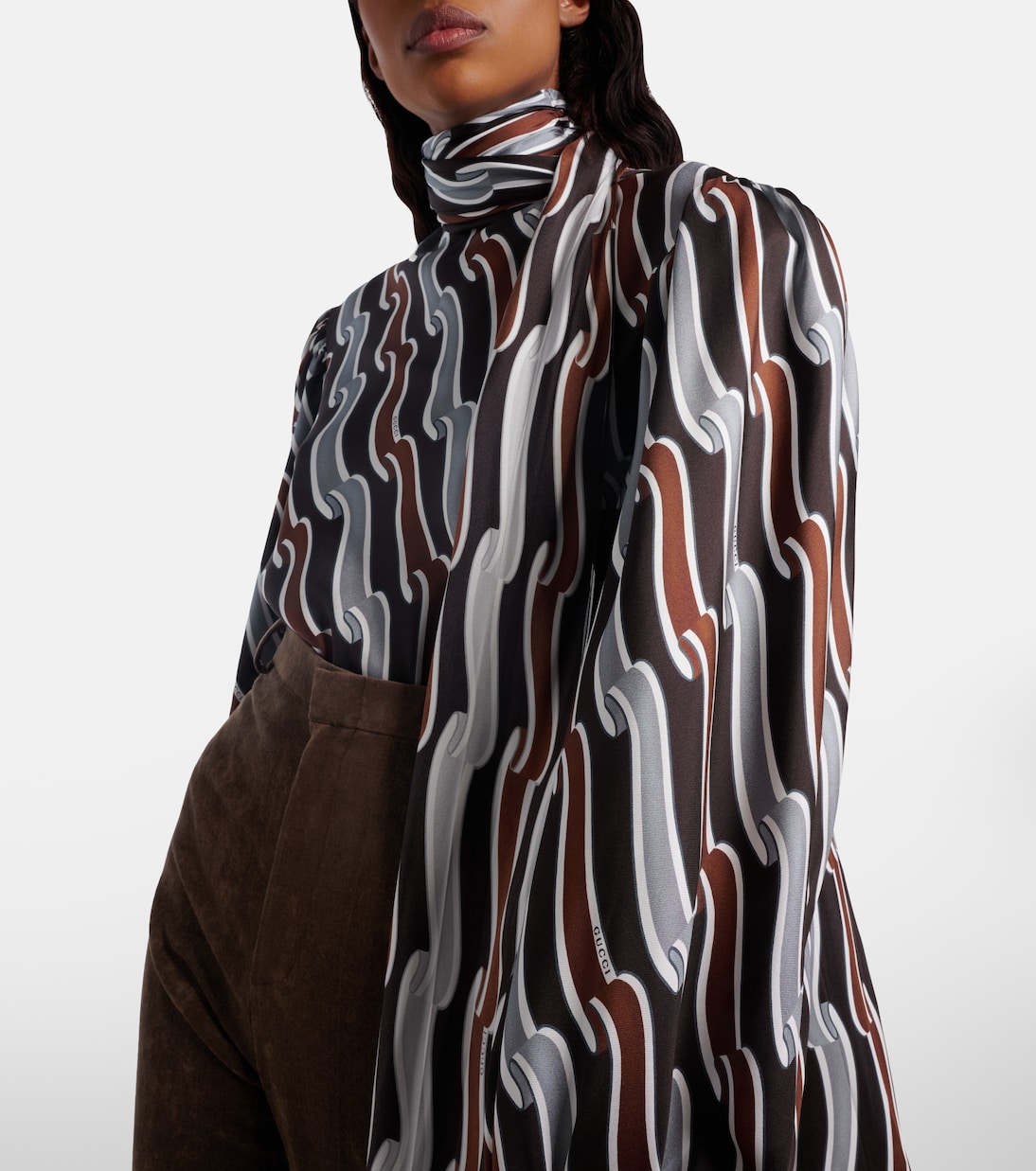 Printed tie-neck silk blouse | Gucci