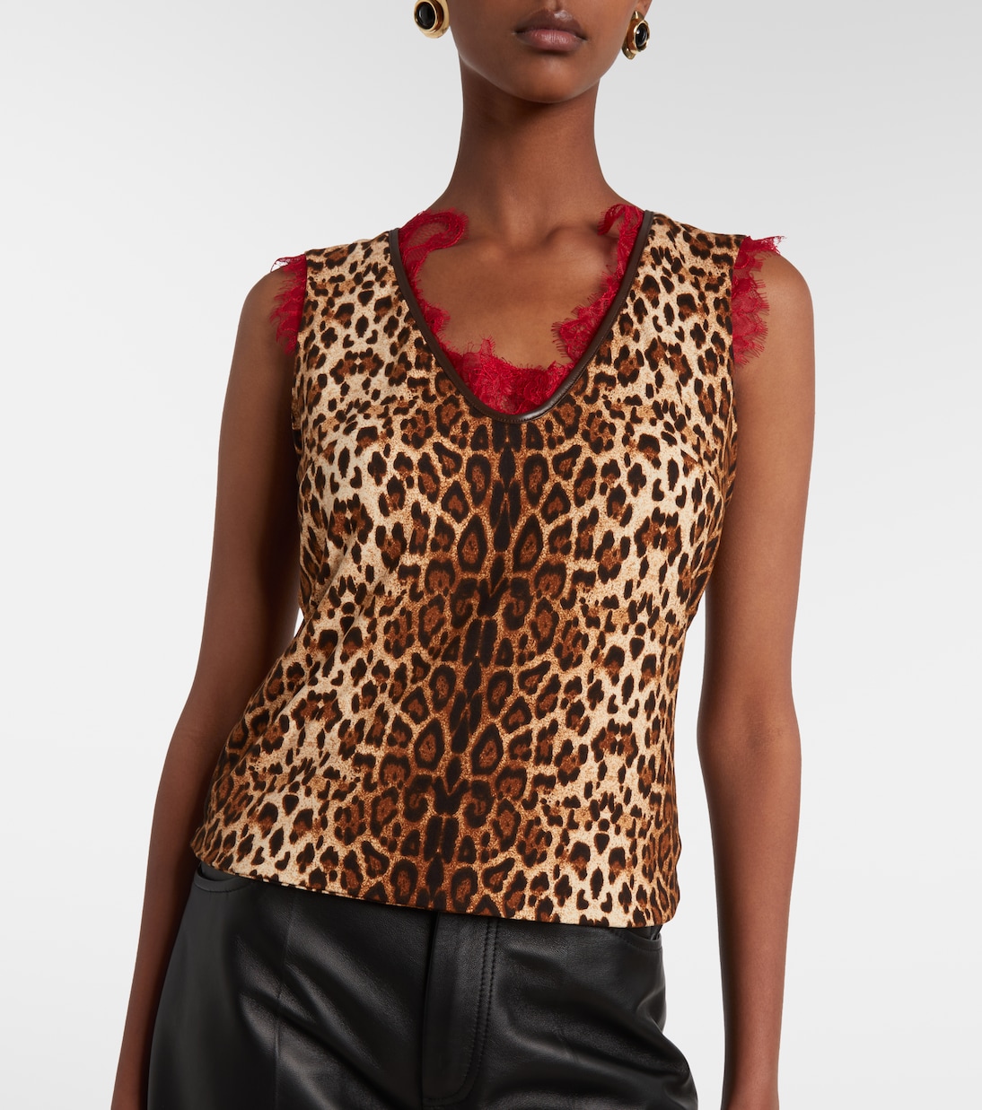 Lace-trimmed leopard-print top | Jacques Wei