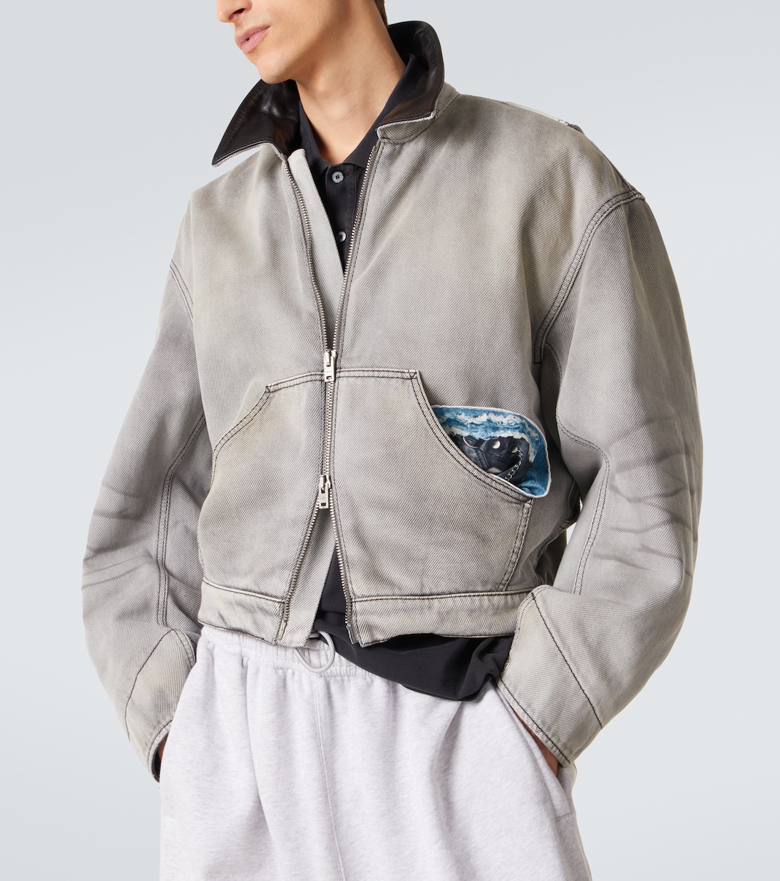 Leather-trimmed denim jacket | Acne Studios