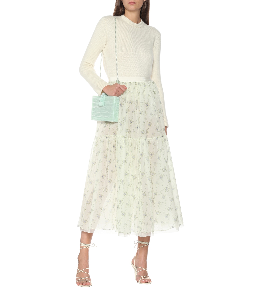 Falda midi Roulette de seda floral | Brock Collection