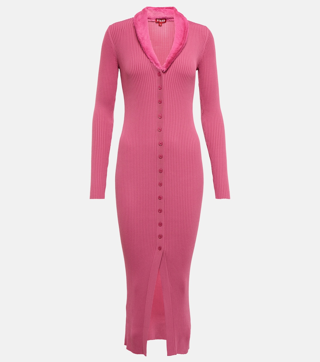 Celina faux fur-trimmed midi dress | Staud