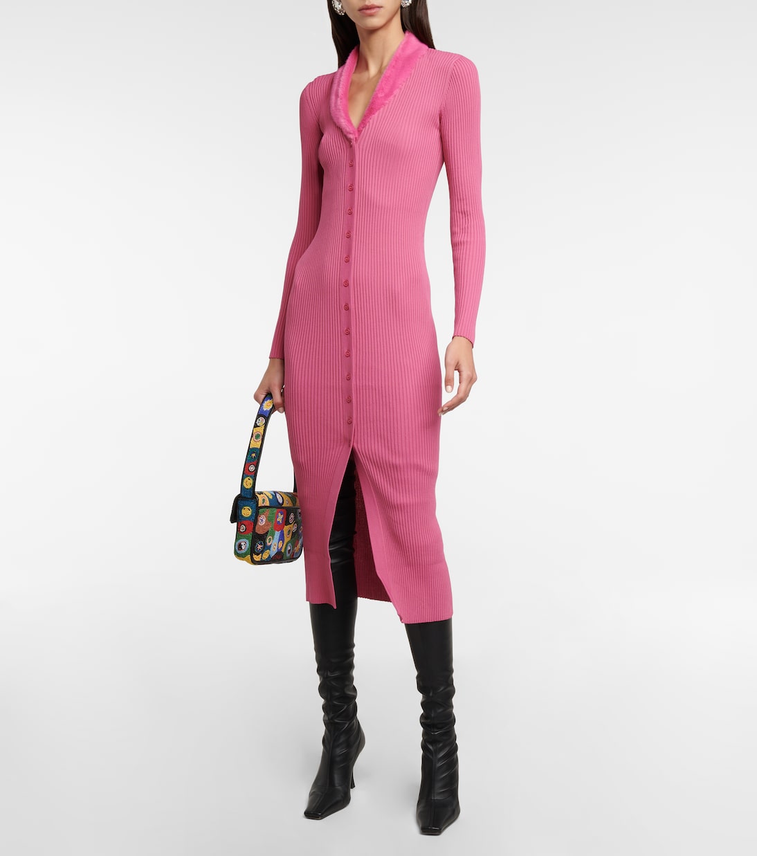 Celina faux fur-trimmed midi dress | Staud