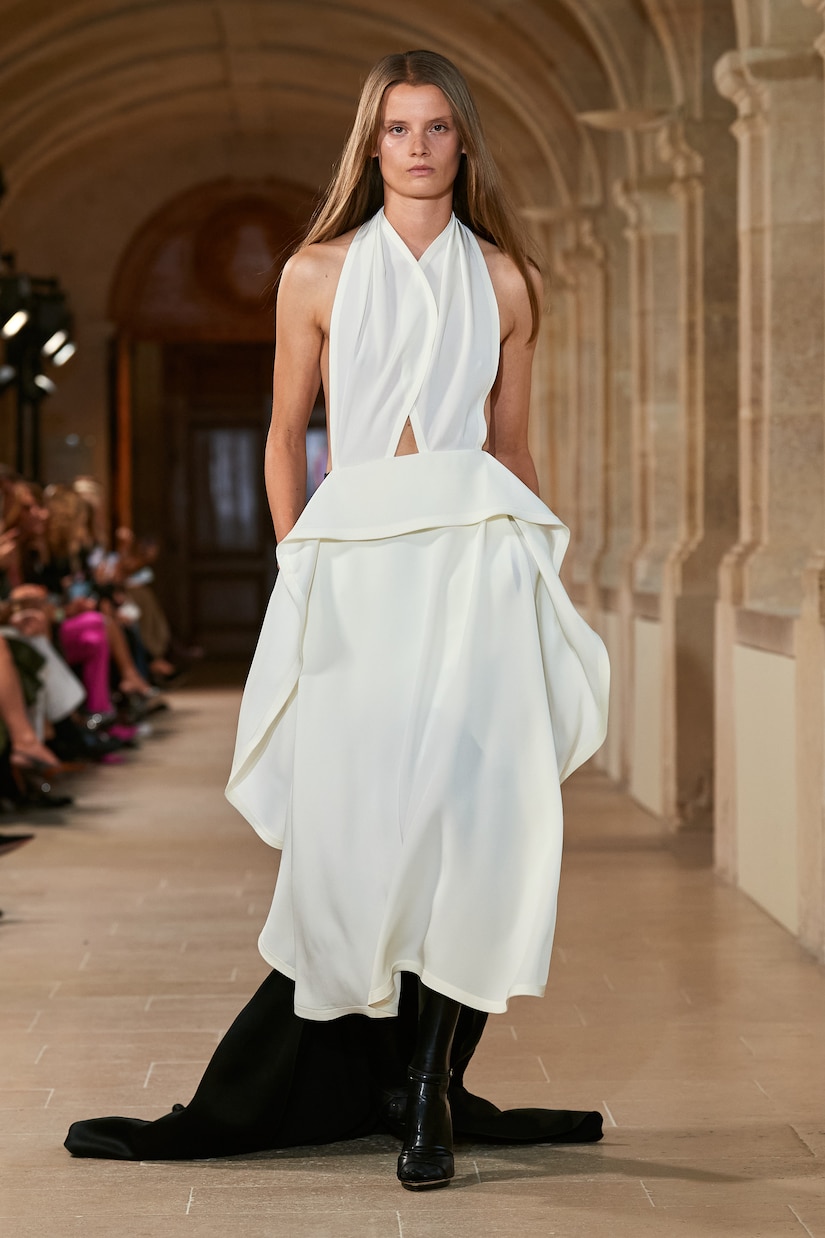 Cutout halterneck satin and crêpe gown | Victoria Beckham