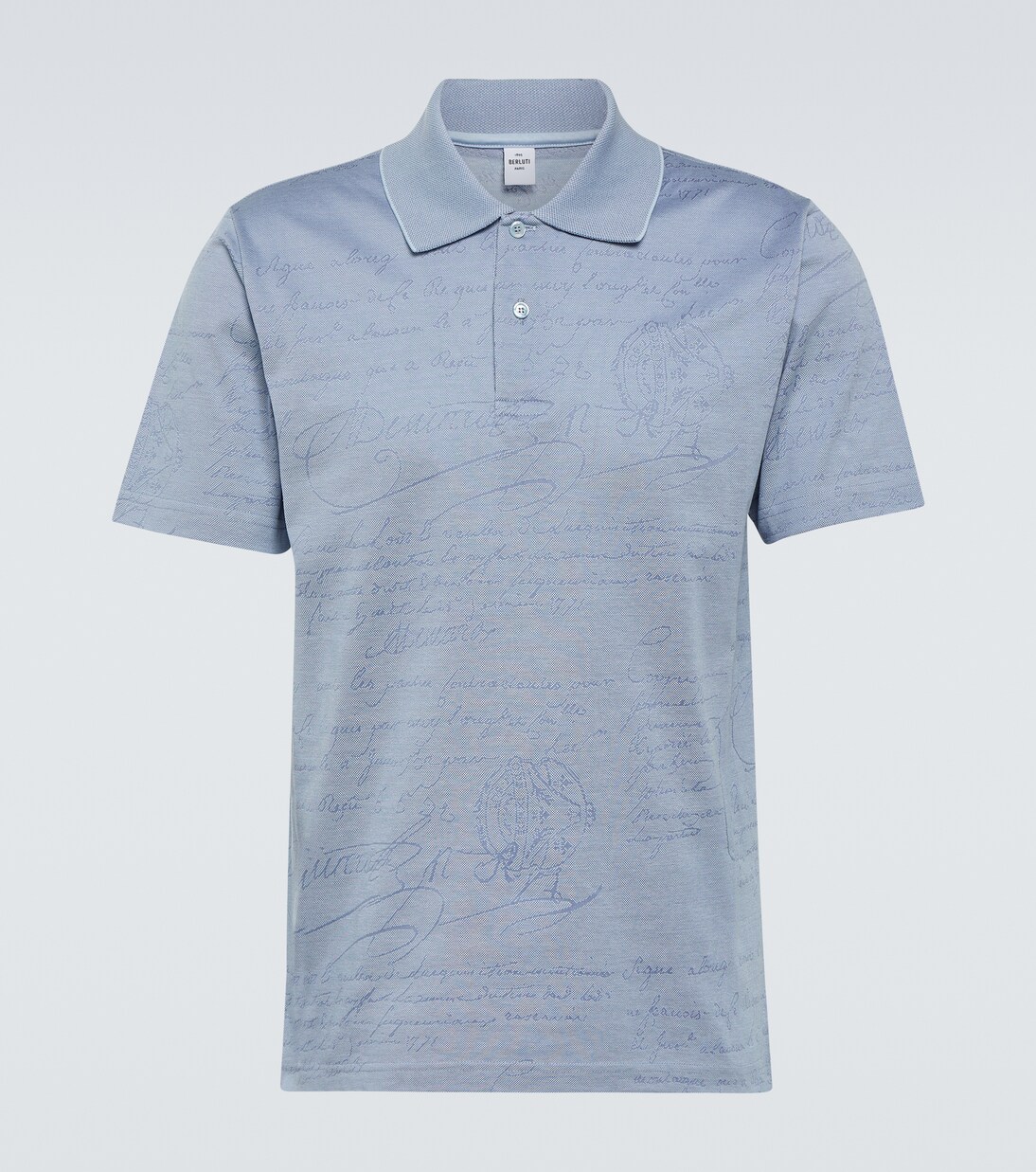 Scritto cotton piqué polo shirt in blue - Berluti | Mytheresa