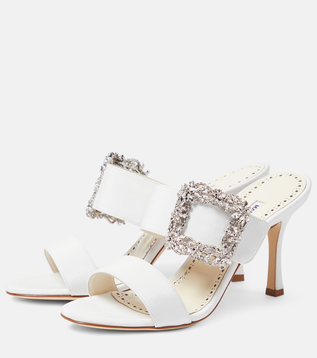 Gable Jewel crêpe de chine mules in white - Manolo Blahnik