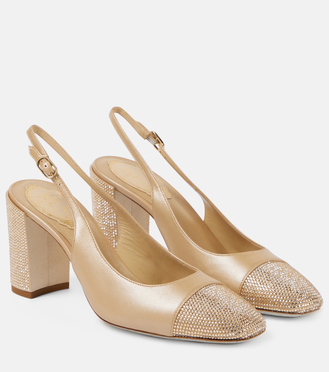 Verzierte Slingback-Pumps Kristen aus Metallic-Leder | Rene Caovilla