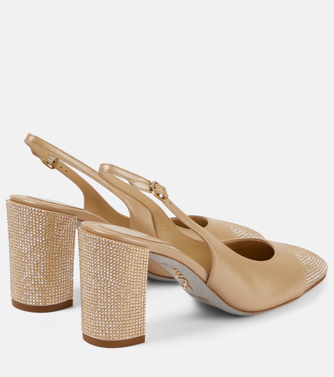 Verzierte Slingback-Pumps Kristen aus Metallic-Leder | Rene Caovilla