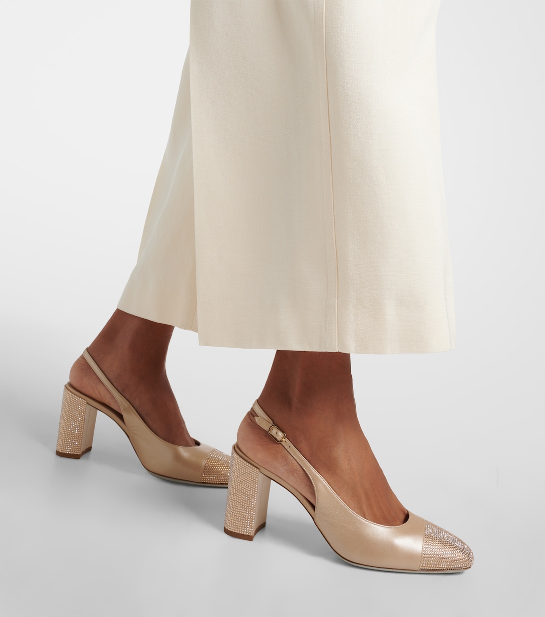 Verzierte Slingback-Pumps Kristen aus Metallic-Leder | Rene Caovilla