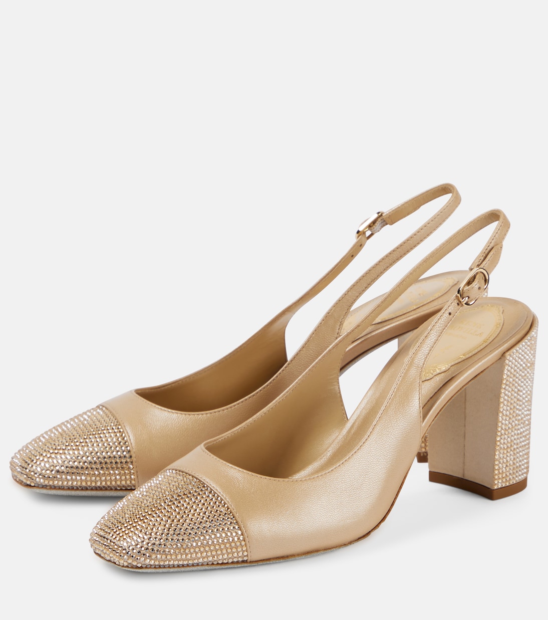 Verzierte Slingback-Pumps Kristen aus Metallic-Leder | Rene Caovilla