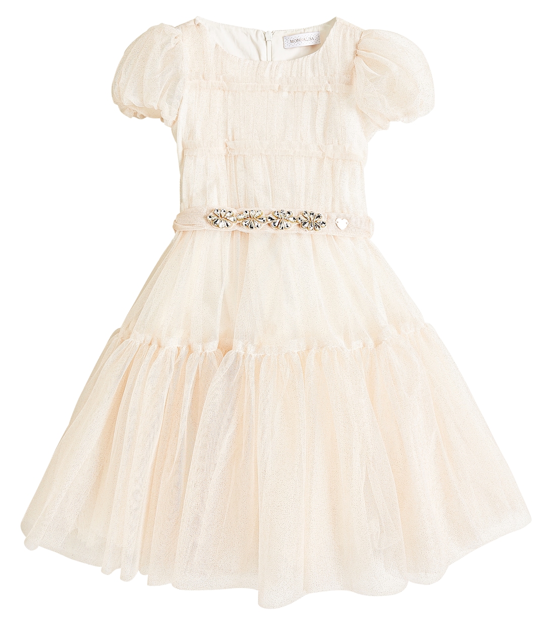 Abito in tulle con volant e cristalli | Monnalisa