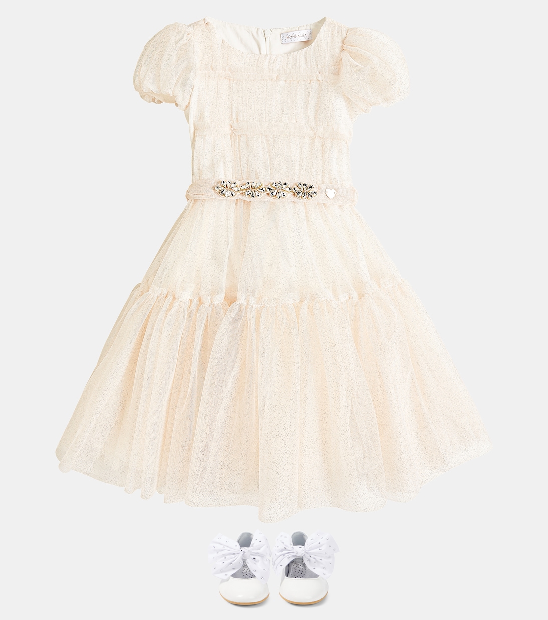 Abito in tulle con volant e cristalli | Monnalisa