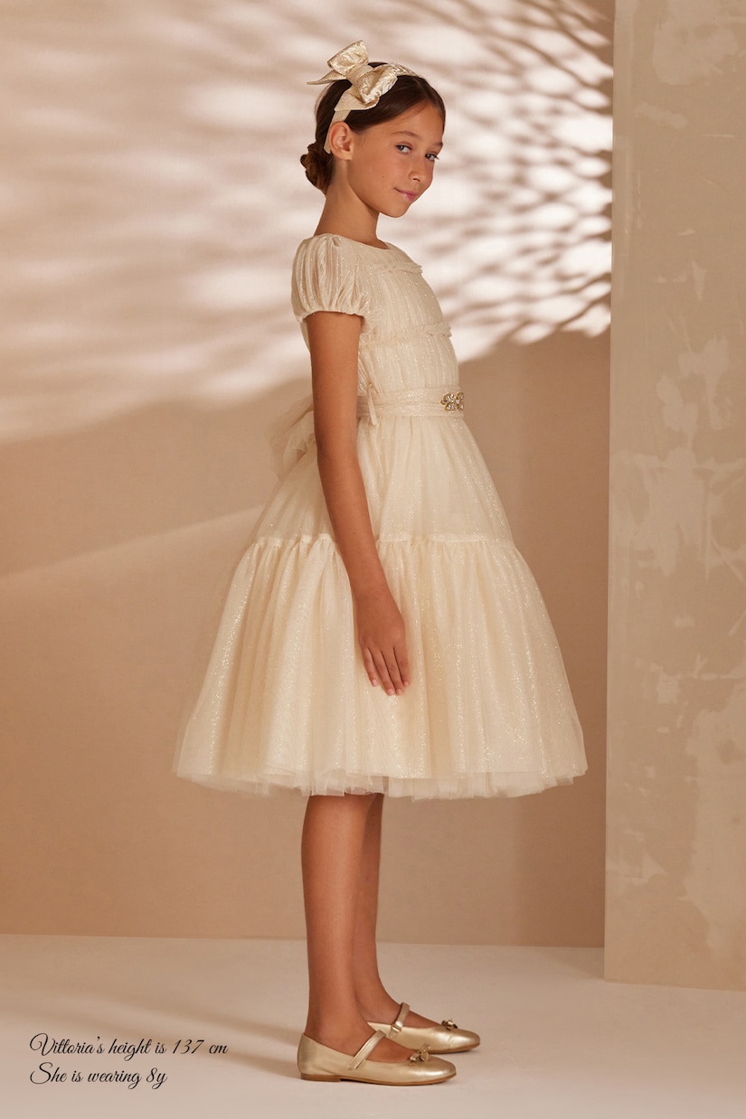 Abito in tulle con volant e cristalli | Monnalisa