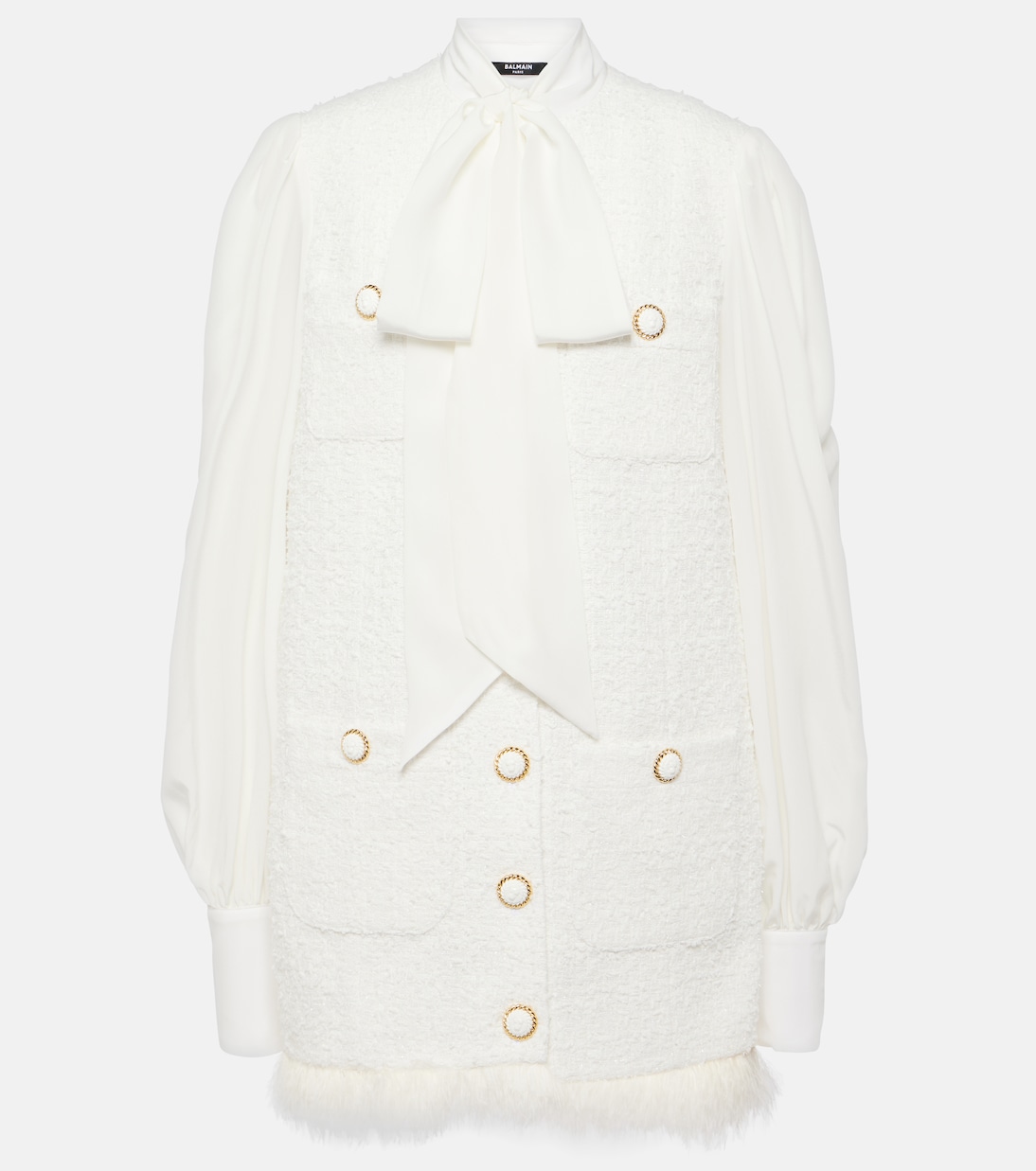 Bow-detail cotton-blend tweed minidress | Balmain