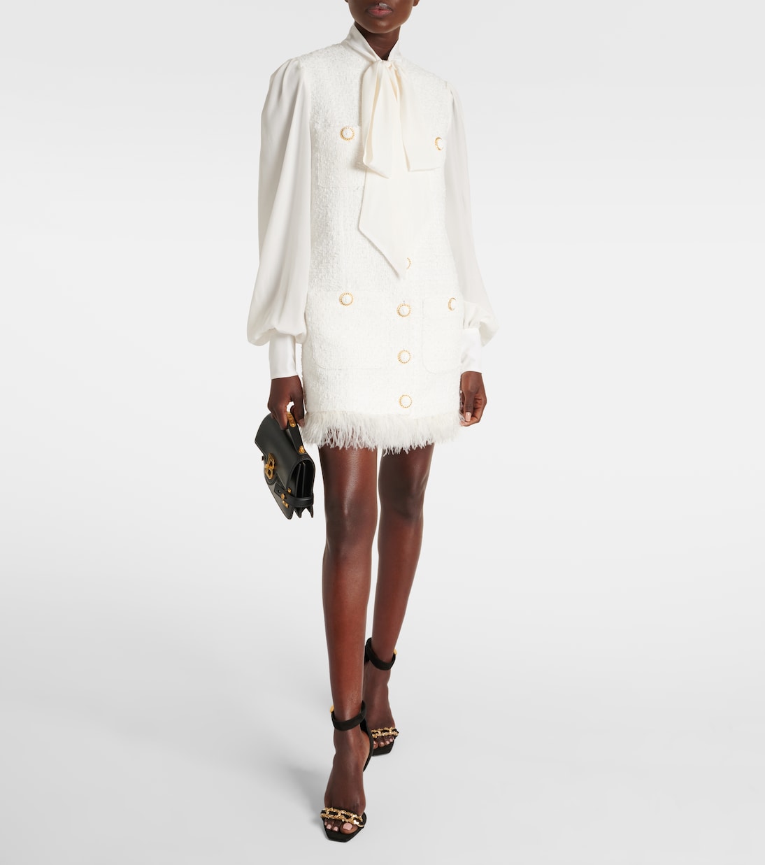 Bow-detail cotton-blend tweed minidress | Balmain