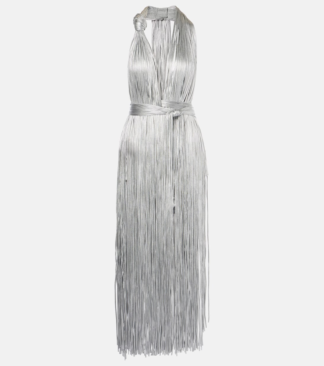 Fringed metallic-effect jersey gown | Area