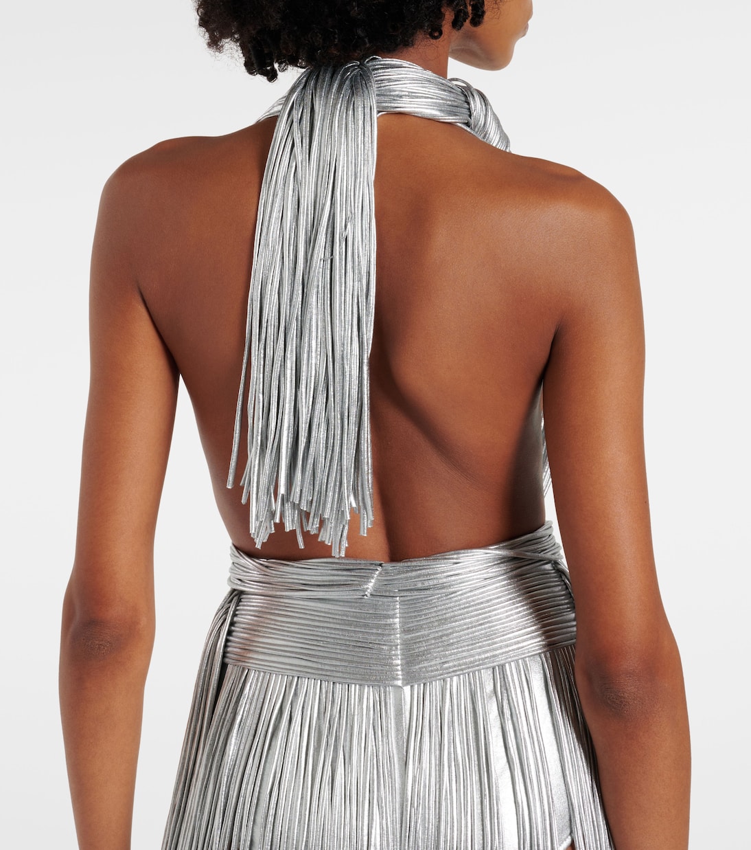 Fringed metallic-effect jersey gown | Area