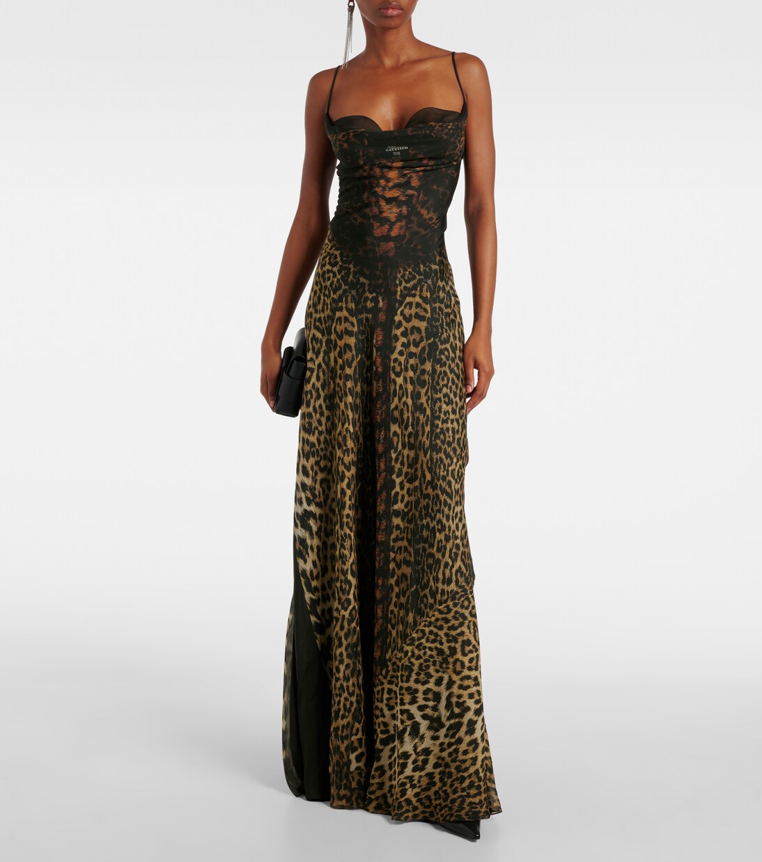 Jean Paul Gaultier Leopard Print Fuzzy Striped Midi Skirt