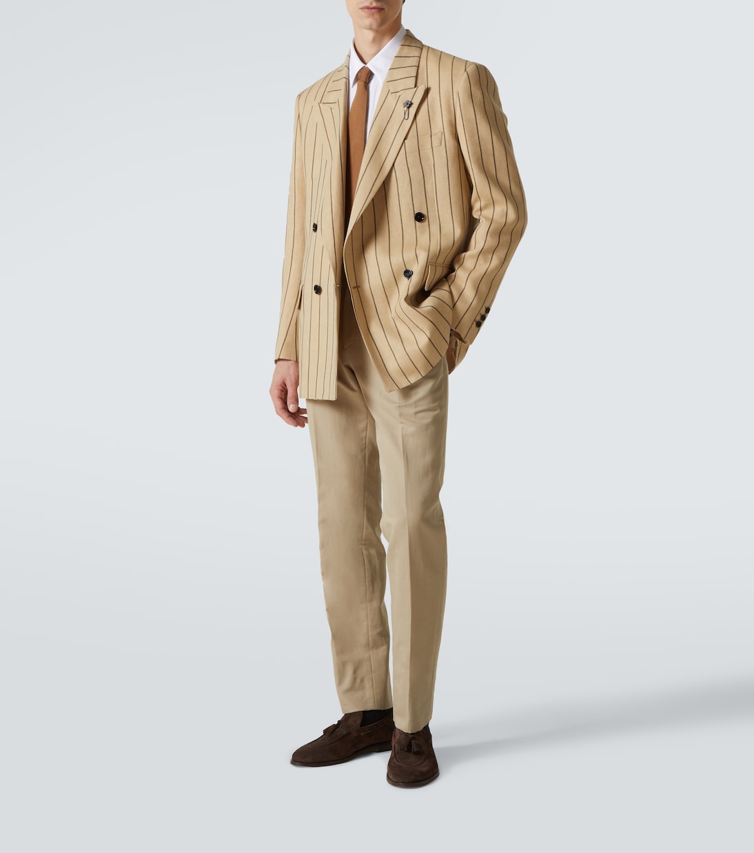 Striped double-breasted linen and wool blazer | Lardini