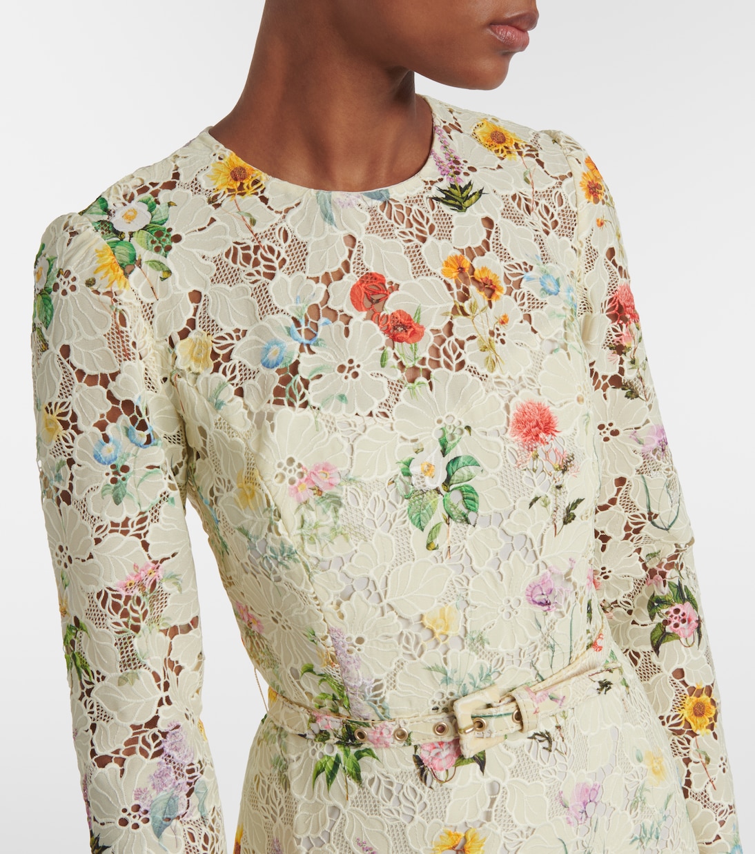 Vestido midi de encaje floral | Monique Lhuillier